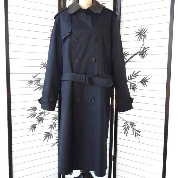 Nordstrom Navy Blue Double Breasted Heavy Trench With Removable Liner